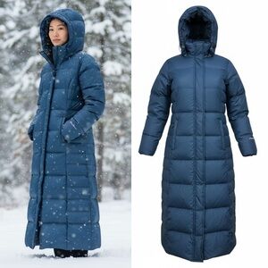 Eddie Bauer Lodge Down Duffle Puffer Coat Detachable Hood Size Small Navy 3727